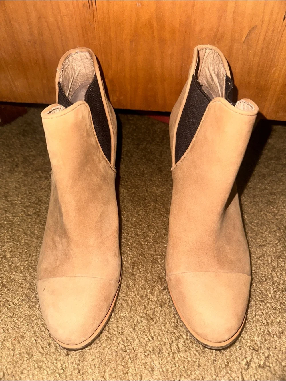 Vince Camuto Taupe Suede Ankle Booties with Block Heel